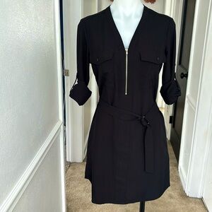 Express Black Zip Front Belted Portofino Dress
